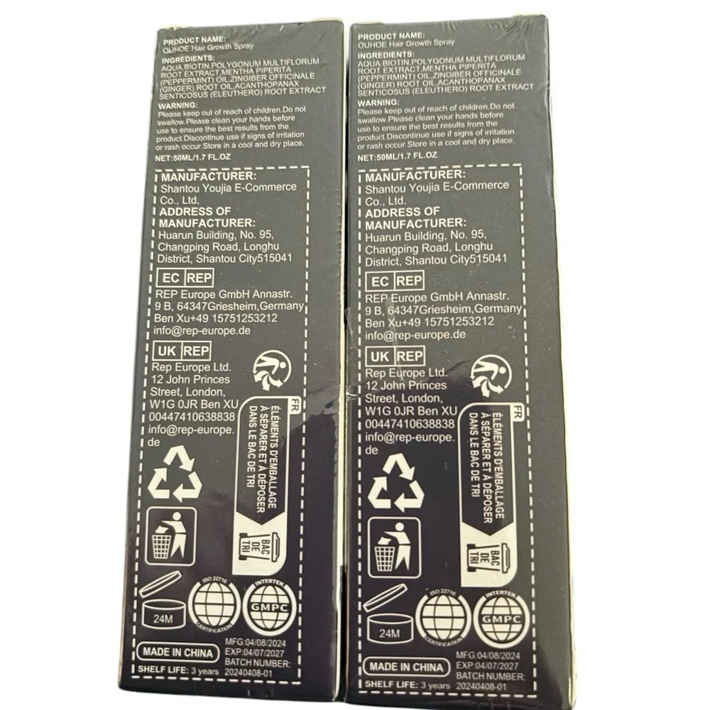 Ouhoe 2 Bottles Ouhoe Hair Growth Spray Hair Enhancing Oil Boosts Growth 1.7 oz